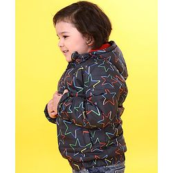 Babyhug Full Sleeves Hooded Jacket Stars Print  - Blue