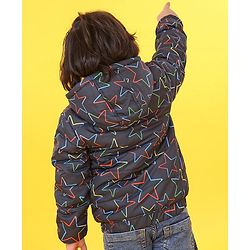Babyhug Full Sleeves Hooded Jacket Stars Print  - Blue