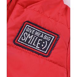 Babyhug Full Sleeves Hooded Padded Jacket Text Embroidery - Red