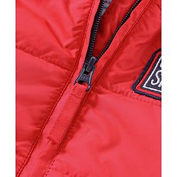 Babyhug Full Sleeves Hooded Padded Jacket Text Embroidery - Red