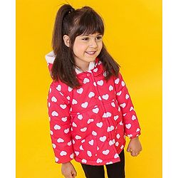 Babyhug Full Sleeves Hooded Jacket Heart Print - Red
