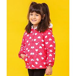 Babyhug Full Sleeves Hooded Jacket Heart Print - Red