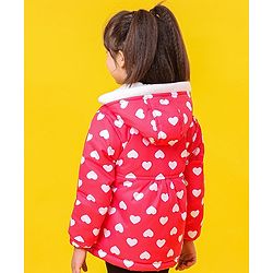 Babyhug Full Sleeves Hooded Jacket Heart Print - Red