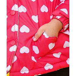 Babyhug Full Sleeves Hooded Jacket Heart Print - Red