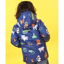 Babyhug Full Sleeves Animal Print Hooded Jacket - Blue