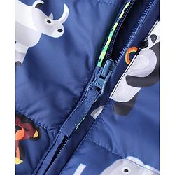 Babyhug Full Sleeves Animal Print Hooded Jacket - Blue