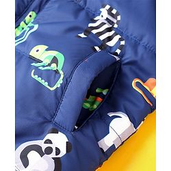 Babyhug Full Sleeves Animal Print Hooded Jacket - Blue