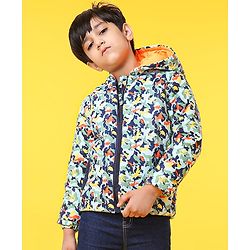 Babyhug Full Sleeves Hooded Padded Jacket Animal Print - Multicolor