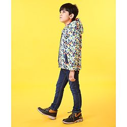 Babyhug Full Sleeves Hooded Padded Jacket Animal Print - Multicolor