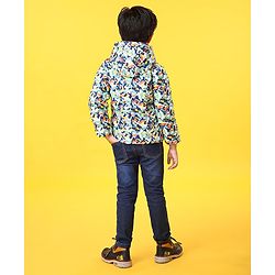 Babyhug Full Sleeves Hooded Padded Jacket Animal Print - Multicolor
