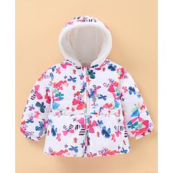 Babyhug Full Sleeves Butterfly Print Hooded Jacket - Off White