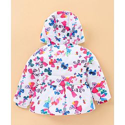 Babyhug Full Sleeves Butterfly Print Hooded Jacket - Off White