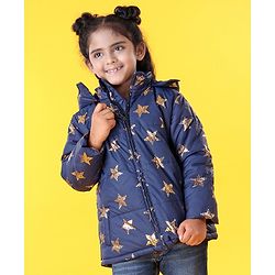 Babyhug Full Sleeves Star Print Hooded Jacket - Blue