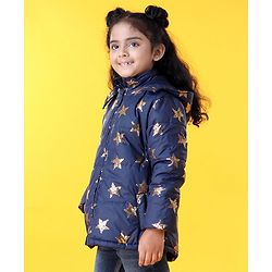 Babyhug Full Sleeves Star Print Hooded Jacket - Blue