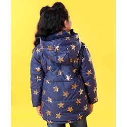 Babyhug Full Sleeves Star Print Hooded Jacket - Blue