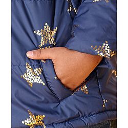 Babyhug Full Sleeves Star Print Hooded Jacket - Blue