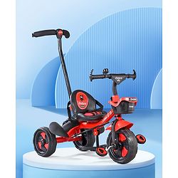 Babyhug Plug & Play Endure Tricycle with Parental Push Handle & Storage Basket - Red
