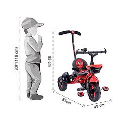 Babyhug Plug & Play Endure Tricycle with Parental Push Handle & Storage Basket - Red