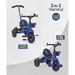Babyhug Plug & Play Endure Tricycle with Parental Push handle & Storage Basket - Blue