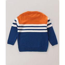 Babyhug Full Sleeves Pull Over Sweater Striped - Orange & Blue