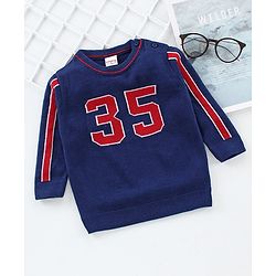 Babyhug Full Sleeves Sweater Numeric 35 Embroidery - Navy Blue