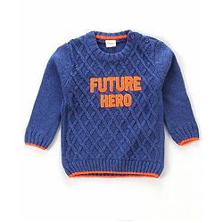Babyhug Full Sleeves Sweater with Applique - Blue