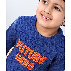 Babyhug Full Sleeves Sweater with Applique - Blue