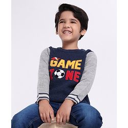 Babyhug Full Sleeves Pull Over Sweater Text Embroidery - Blue & Grey