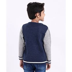 Babyhug Full Sleeves Pull Over Sweater Text Embroidery - Blue & Grey