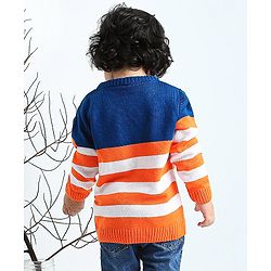 Babyhug Full Sleeves Stripe Sweater Football Patch - Orange Blue