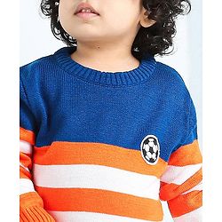 Babyhug Full Sleeves Stripe Sweater Football Patch - Orange Blue