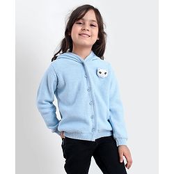 Babyhug Full Sleeves Front Open Sweater Kitty Applique - Blue