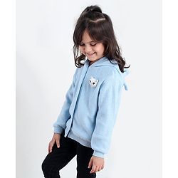 Babyhug Full Sleeves Front Open Sweater Kitty Applique - Blue