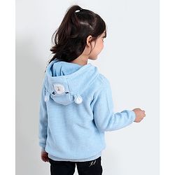 Babyhug Full Sleeves Front Open Sweater Kitty Applique - Blue