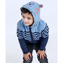 Babyhug Full Sleeves Front Open Hooded Sweater - Blue