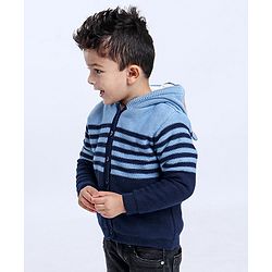Babyhug Full Sleeves Front Open Hooded Sweater - Blue