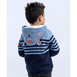 Babyhug Full Sleeves Front Open Hooded Sweater - Blue