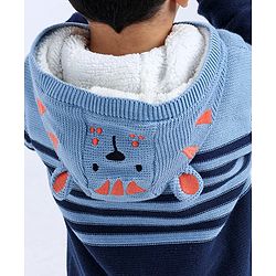 Babyhug Full Sleeves Front Open Hooded Sweater - Blue