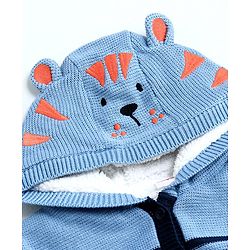 Babyhug Full Sleeves Front Open Hooded Sweater - Blue