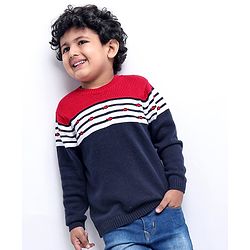 Babyhug Full Sleeves Sweater Color Block Print - Red