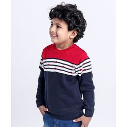 Babyhug Full Sleeves Sweater Color Block Print - Red