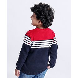 Babyhug Full Sleeves Sweater Color Block Print - Red