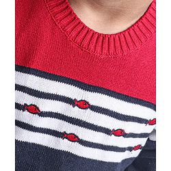 Babyhug Full Sleeves Sweater Color Block Print - Red