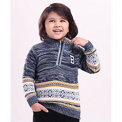 Babyhug Full Sleeves Jacquard Pullover Sweater With Badge - Navy