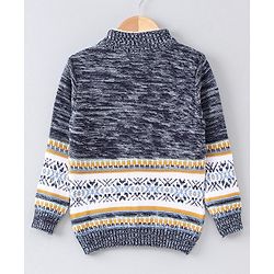 Babyhug Full Sleeves Jacquard Pullover Sweater With Badge - Navy
