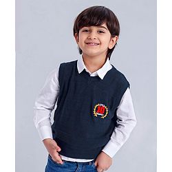 Babyhug Sleeveless Pullover Sweater Number Patch - Blue