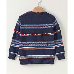 Babyhug Full Sleeves Jacquard Pull Over Sweater Intarsia Bus Pattern - Blue