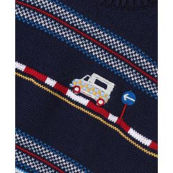 Babyhug Full Sleeves Jacquard Pull Over Sweater Intarsia Bus Pattern - Blue