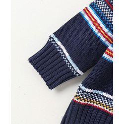 Babyhug Knitted Full Sleeves Intarsia & Deer Designed Pullover Sweater Set with Cap - Navy Blue Green & White main image 0