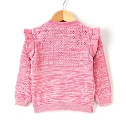 Babyhug Full Sleeves Sweater Floral Embroidery - Pink